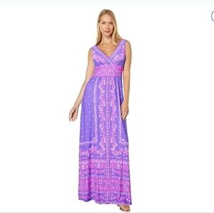 Lilly Pulitzer Purple and Pink V-Neck Maxi Dress